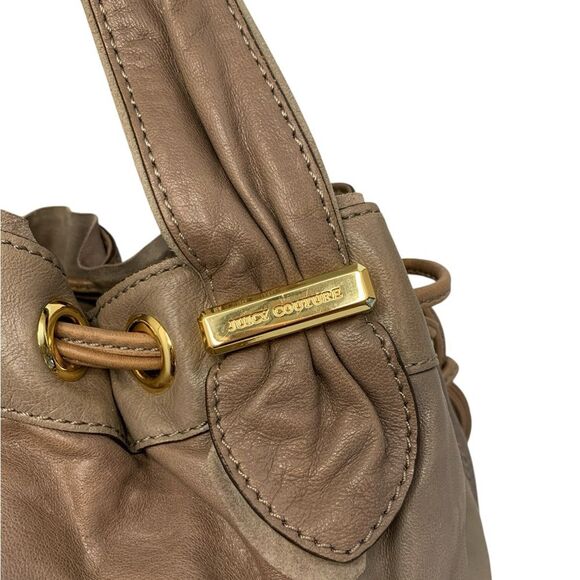 Juicy Couture Brown Leather Shoulder Bag Purse Gold Hardware Slouchy Tote Hobo - Picture 4 of 13